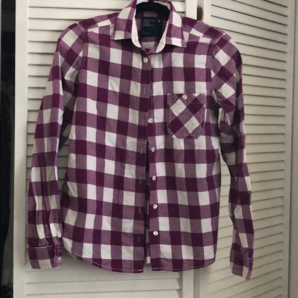 American Eagle purple checked flannel